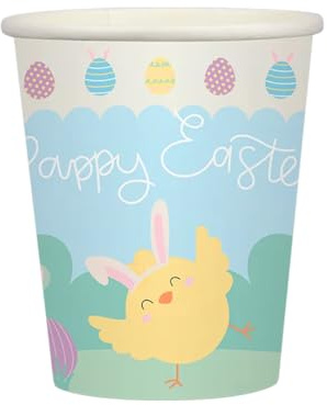 Gem Imports Happy Easter Cute Characters Paper Cups 270ml – Pack of 10 Disposable Party Cups for Kids Easter Parties & Events
