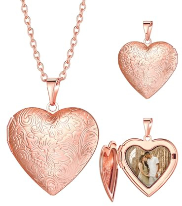 Custom4U Personalisierte Medaillon Kette für Damen - Kette mit Foto Gravur Herz Medaillon zum Öffnen, Silber/Gold/Schwarz 50 cm Kette Länge Personalisierte Geschenke für Mama Ehefrau (mit Geschenkbox)
