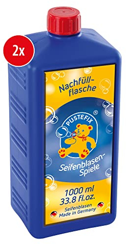 PUSTEFIX Doppelpack Nachfüllflasche I 2 x 1000 ml Seifenblasenflüssigkeit I Bubbles Made in Germany I Seifenblasen für Hochzeit, Kindergeburtstag, Polterabend I Seifenblasen für Kinder & Erwachsene