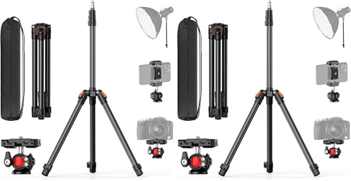 XXZU 210cm Trépied de Lampe avec Rotule, Support d'éclairage Trépied Pliant Réversible pour Studio Photographie Charge 4kg pour Softbox/Réflecteur/Lumière/Flash/Appareil Photo/Téléphone (Lot de 2)