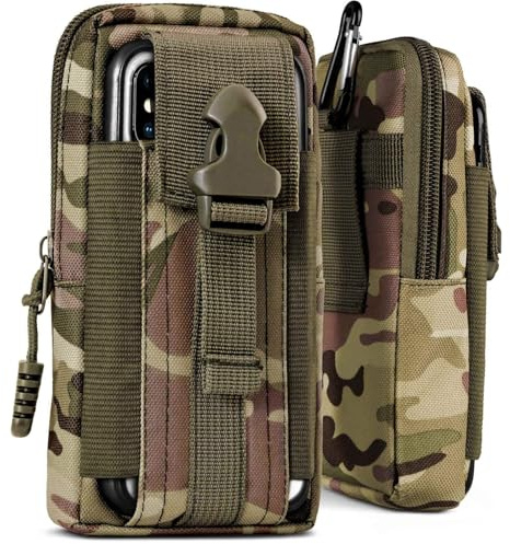 ONEFLOW Survival Case für Poco M8 Pro 5G Handy Gürteltasche aus Nylon mit Karabiner, Taktische EDC Tasche mit Gürtel Halterung, Etui Handyhülle Outdoor Handytasche, Camo Grün
