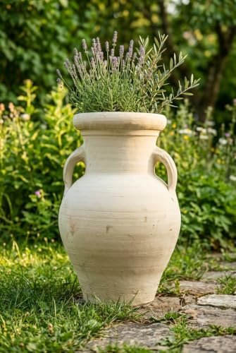 Amphore Terracotta 60 cm – Handgefertigte Bauchige Terrakotta Amphore aus Tunesien Große Garten Vase Krug Deko Mediterran Innen Außen