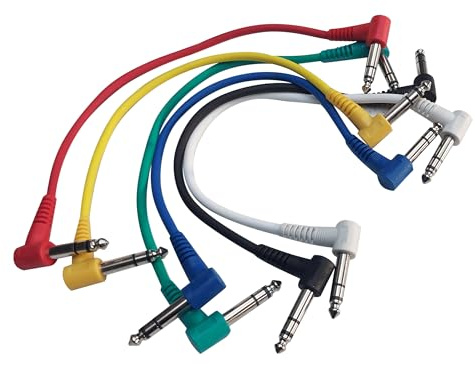 Cobra 300mm Right Angle Stereo Jack Patch Leads (Pack of Six, 6 Colours, Compatible with Musical Instruments & Audio Equipment)