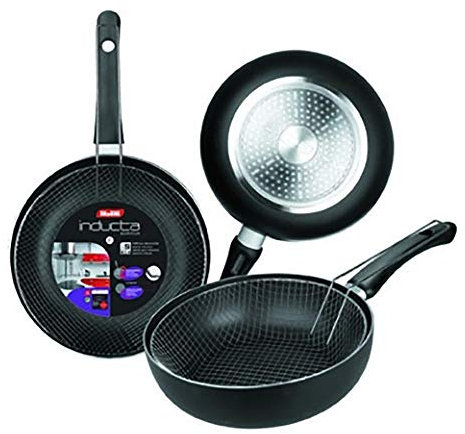 IBILI - Poêle à frire avec panier Inducta, 24 cm, Aluminium, Antiadhésif, Compatible avec l’induction