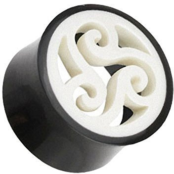 Piercingfaktor Organic Flesh Ohr Tunnel Piercing Schmuck Büffelhorn Schwarz Tribal Inlay Weiß 16mm