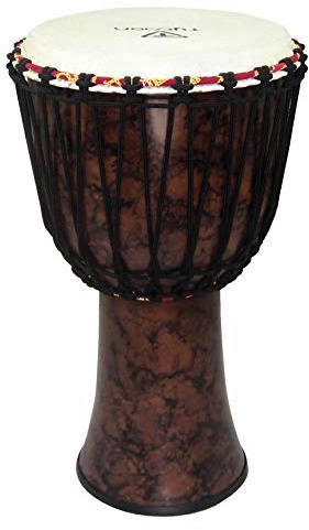 Tycoon Percussion 10 Djembe, Fiberglass Shell is Lightweight & Hand-Brushed, Rope-Tuned, Goatskin Head, 5mm Non-Stretch Rope for Easy & Lasting Tuning, Brown Marble (TFAJ-10MA)