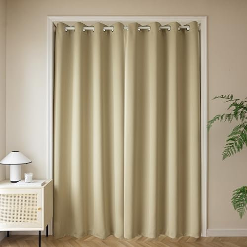 Aquazolax Unifarbene Verdunkelungsvorhänge, 132 x 213 cm, mit Ösen, wärmeisoliert, für Kinderzimmer, 2 Stoffbahn, Beige
