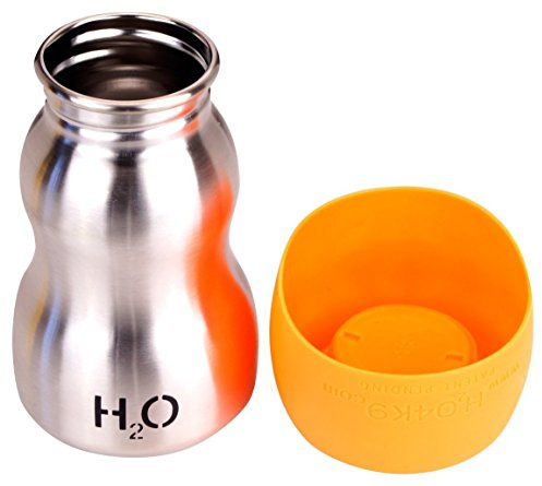 H2O4K9 Dog Water Bottle with Travel Bowl 270 ml, Orange | Stainless Steel Bottle, Leak Resistant Lid, Reusable Design, Ideal for Walks and Travel, Compact Size