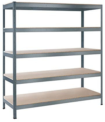 SCHULTE Regalwelt Schwerlastregal XL mit 5 Holzböden, Traglast pro Ebene 200 kg, 180x140x50 cm (HxBxT), Granit-Struktur, Lagerregal, Kellerregal, Werkstattregal, Steckregal