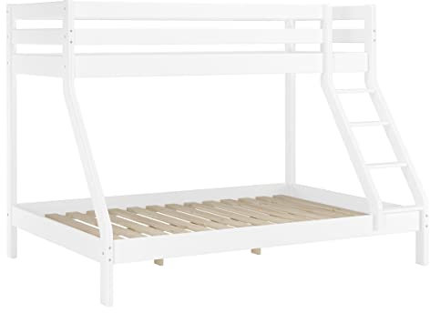 Erst-Holz Doppel-Etagenbett weiß 140x200 und 90x200 Erwachsenen-Stockbett Kiefer Massivholz 60.19-09-14W