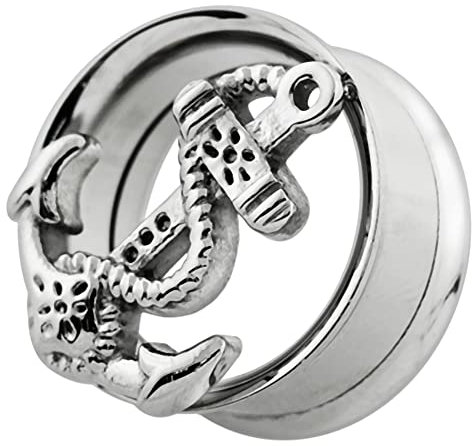 Monster Piercing 316L Chirurgenstahl Double Flared Tunnel | Anker | Ohr Plug Tunnel Piercing Fleischtunnel | Durchmesser: 8MM bis 20MM | Silber