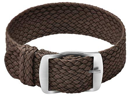ULLCHRO Unisex Perlon Nylon Armband mit Edelstahl Silberne Schnalle 18mm Braun