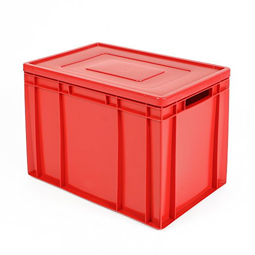 BRB Stapelbehälter mit Deckel, Industriequalität, Euro-Maß LxBxH 600x400x420 mm, 83 Liter, lebensmittelecht, rot