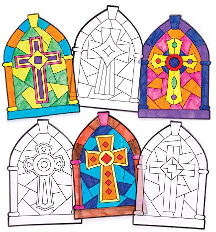 Baker Ross Adornos de cruces con efecto cristal tintado para la ventana (Paquete de 12) Manualidades de Pascua para niños