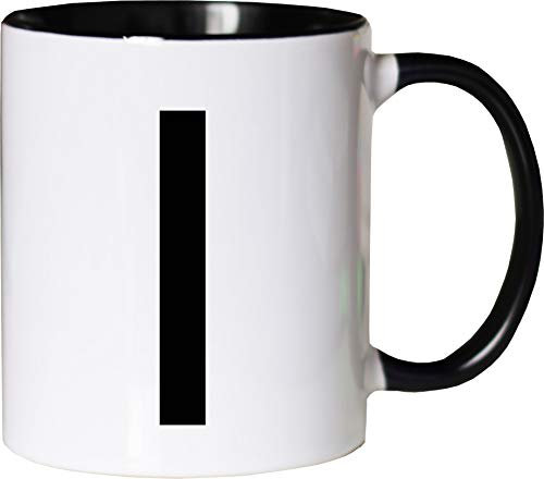 Mister Merchandise Becher Tasse Buchstabe I Kaffee Kaffeetasse liebevoll Bedruckt Anfangsbuchstabe Initial Initialien Weiß-Schwarz