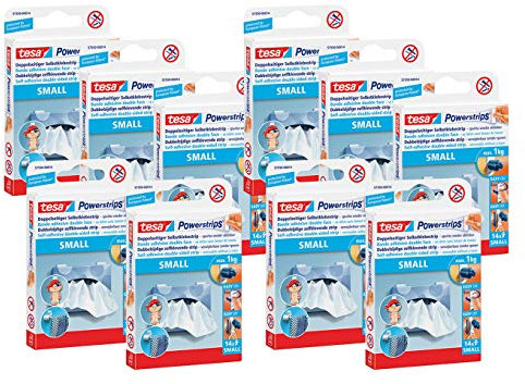 tesa Powerstrips Strips SMALL für max. 1kg, Packung mit 14 Strips (10 Packungen, SMALL)