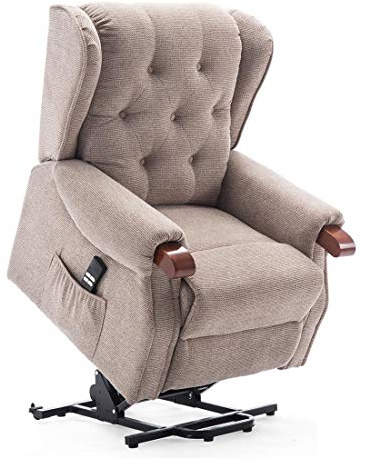 More4Homes HARROGATE DUAL MOTOR ELECTRIC RISE RECLINER FABRIC ARMCHAIR LIFT RISER CHAIR (Beige)