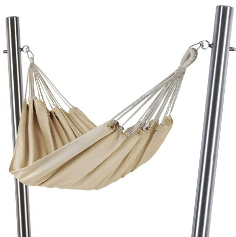 Toldoro® Indoor & Outdoor Hängematte mit Befestigungsset aus 2X Mast/Liegefläche: 200x140cm - 65% Baumwolle & 35% Polyester/Aufhängeset für Hängematte Garten