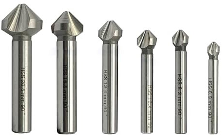 NORTOOLS Countersinks Bit Set 6PCS HSS M2 3 Deep 90 Degree DIN335C Ground Flute Chamfering Countersinking Bits for Stainless Steel Cast Iron Aluminium Copper Plastic 6.3-20.5 mm