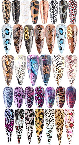 50 Blatt Nagelsticker Leopard Nagel Aufkleber Transferfolie Set Laser Glitzer Tipps Nagel Kunst Maniküre