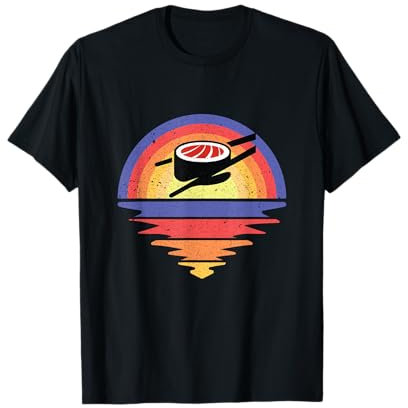 Vintage Puesta Del Sol Sushi Roll Sashimi Amante Divertido Comida Japon Camiseta