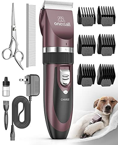 oneisall Cortapelos para perros, de bajo ruido, recargable, inalámbrico, eléctrico, silencioso, para perros, gatos, mascotas (Rojo)