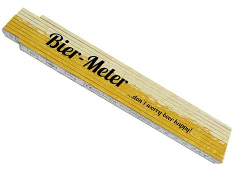 Bier-Meter don´t worry- beer happy! Meterstab aus Holz mit Bier Hintergrund Werkzeug Geschenk lustiger Zollstock Gliedermaßstab mit Spruch bedruckt und qualitativ hochwertig