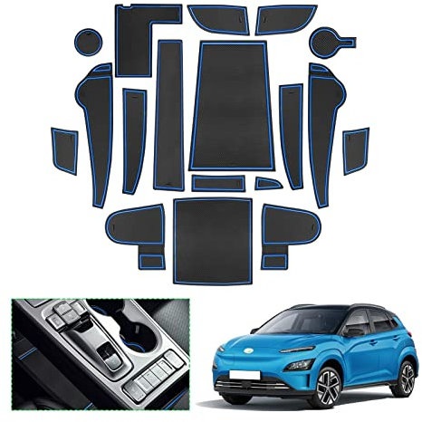 GAFAT 2019-2022 2023 Hyunda-i Kona Elektro EV Electric Antirutschmatten, Kona EV Gummimatten für Mittelkonsole, Getränkehalter, Türnaht [Nur für EV-Version] [Nicht für Neu 2024-] (Blau)