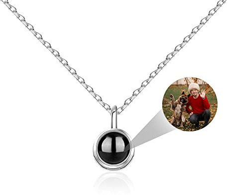 Personalisierte Fotokette Individuelle Fotoprojektion Halskette Runde Anhänger Halskette mit Foto Innen Sterling Silber Projektionshalskette Individuelle Schmuck Geschenke für Frauen Mädchen