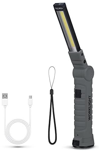 Suranew Torcia a LED da lavoro, lampada da officina, luci di ispezione COB ricaricabili con gancio per appendere e base magnetica per campeggio, escursioni ed emergenze