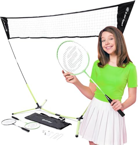 E-Jet Badminton-Netzschläger, Federbälle, Kombi-Set – tragbar und sofort aufgestellt (Hinterhof-Spaß, Strandpark-Picknick, Outdoor-Spiele)