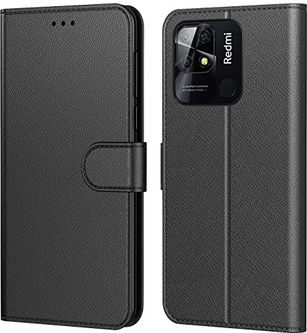 Tenphone Coque pour Xiaomi Redmi 10C, Coque Redmi 10C, Etui Protection Housse Premium en Cuir PU, Pochette Flip Case Compatible avec Xiaomi Redmi 10C, Book (Noir)