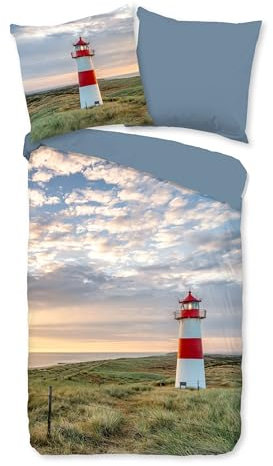 Traumschloss Renforcé Bettwäsche »Philip«, Leuchtturm, 135x200 & 80x80, 100% Baumwolle, atmungsaktiv & weich, Wendebettwäsche-Set mit Reißverschluss bestehend aus Kissen und Bettbezug