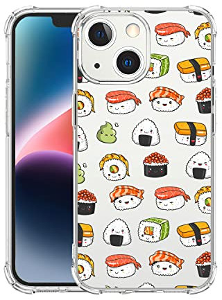 YASHILAIYA Kompatibel mit iPhone 14, transparente Hülle für Frauen und Mädchen, Japaness, Sushi-Druck, niedliche Handyhülle, schlank, weich, TPU, stoßfest, Schutzhülle für iPhone 14 6,1 Zoll