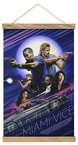Miami Vice Movie Scroll Poster Stoff Bild Kunst Holz DIY Rahmen Hängender Druck Aufhänger für Raumdekoration Öl Leinwand Kit Geschenk