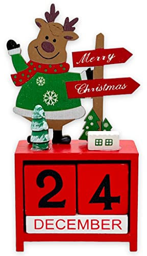 Adventskalender aus Holz, Holzblockkalender Würfelkalender Tischkalender Weihnachte, Countdown bis Weihnachten, Adventskalender ohne Befüllen (Rentier)