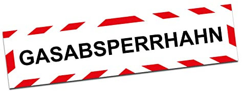 Finest Folia Hinweis Aufkleber 20x5cm Warnzeichen Hinweisschild selbstklebend wasserfest aus Vinyl für Briefkasten Kfz Gas Haupthahn Schild Folie R197 (06 Gasabsperrhahn)