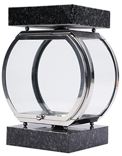 KOKA Grab-Lampe rund Edelstahl handgefertigt Grabschmuck Friedhof-Licht Granit Impala