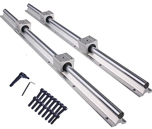 BEVDICNC Linearschiene SBR16 1200mm 2 Stück Silber Linearführung mit 4 Stück SBR16UU Lagerblöcken Rostfreie Linearlagerschiene mit vorgebohrten Löchern für DIY 3D-Drucker und CNC-Maschinen