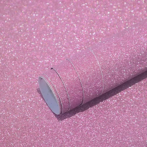 CiCiwind Self Adhesive Wallpaper Glitter Pink Contact Paper 44×300cm Peel and Stick Vinyl Wrap Sticky Back Plastic Removable Wallpaper Glitter Decorative Paper for Cabinet Furniture DIY Decoration