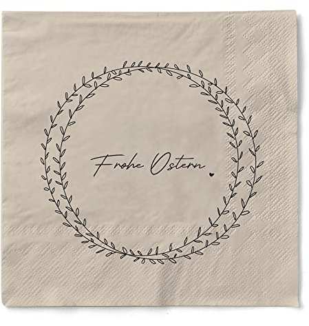 Sovie HOME Serviette Frohe Ostern - Happy Easter aus Tissue 33 x 33 cm, 20 Stück - Ostergrüße Blätterkranz