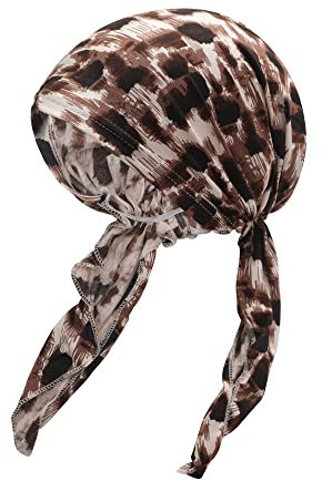 ZLYC Damen Chemo Turban Mütze Vorgebundenes Kopftuch Headwraps Leichte Hut(Leopard Braun)