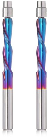 2PCS Down Cut Spiral Flush Trim Router Bit,1/4 Shank 1-1/8 Cutting Length Extra Long 3 OVL,Carbide Spiral Pattern Router Bit with Nano Coated for Woodwoking