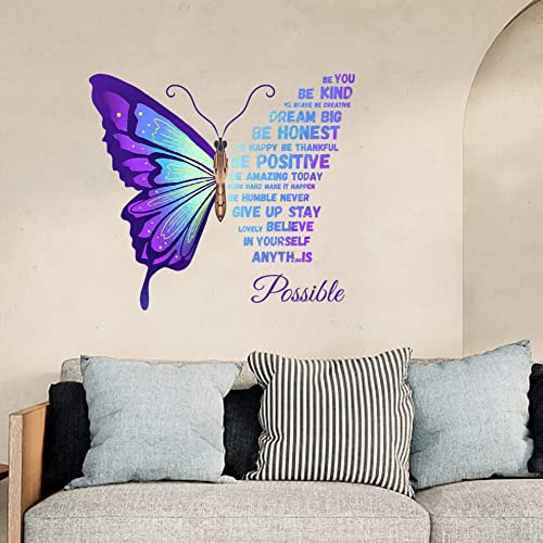 SUPERDANT Schmetterlings Wandtattoo Inspirierende Wandsticker Zitate Motivierend Positiver Spruch Wandaufkleber Satz Vinyl Wandsticker Für Mädchen Schlafzimmer Wohnzimmer Büro Badezimmer Wanddekor