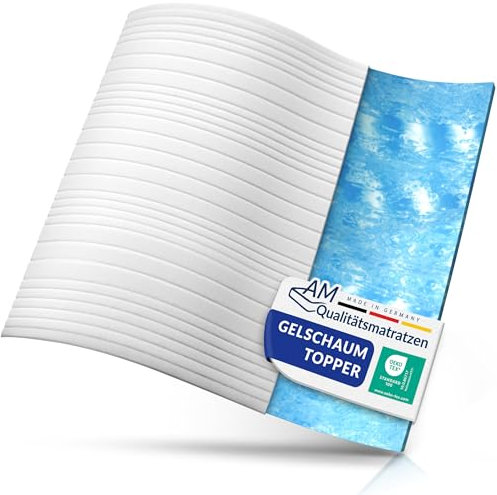 AM Qualitätsmatratzen Gel Topper 150x200 - Made in Germany - Gelschaum Topper 150x200cm mit waschbarem Bezug - Oeko TEX zertifizierter Memory Foam Matratzentopper 150x200 - Matratzenauflage weich