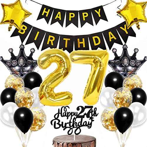 Dalettu 27. Geburtstag Dekoration, Luftballon 27. Geburtstag Männer Deko, Kuchendeko Geburtstag 27 Jahre Frauen, Happy Birthday Deko 27 Geburtstag Mann, Gold Geburtstagsdeko 27 Jahre Mann Frau