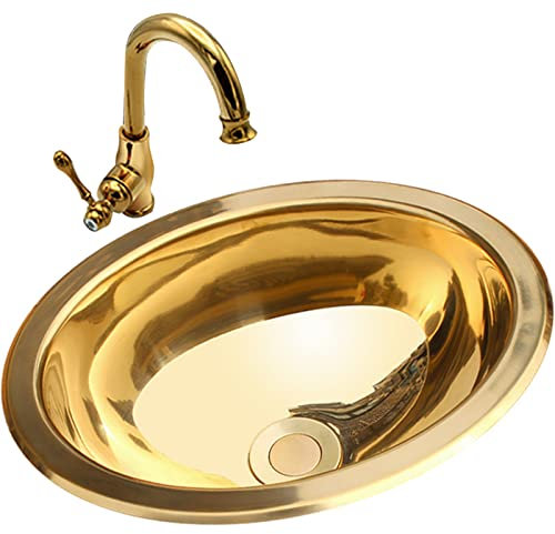 Goldene ovale Spüle, Küchenspüle, Edelstahlspüle, Unterbau-Küchenspülen, Aufsatzmontage und bündige Montage, Badewanne, Einzelbecken (Farbe: C, Größe: 33,5 x 27 x 12 cm)