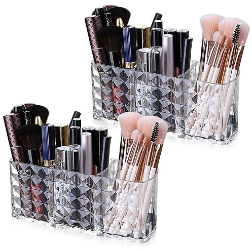 BNGXR Kosmetik Organizer, 2 Stück Make Up Organizer, Acryl 3 Fächern Schmink Aufbewahrung, Schminkpinsel Aufbewahrung, für Pinsel Eyeliner Lippenstift Bürsten Make-Up-Pinsel-Transparent