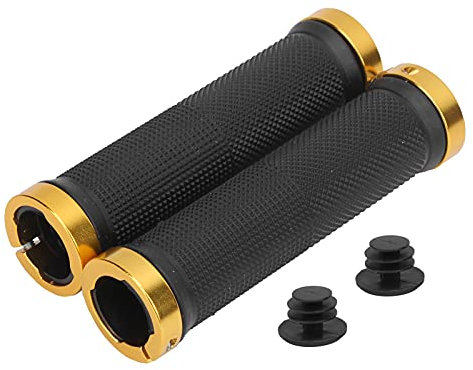 1 Paar Fahrradgriffe mit Endstopfen, 22mm Aluminium Doppelverriegelung Rutschfester Gummi Fahrrad Griffe, Ergonomisch Lenkergriffe für MTB, BMX, Rennrad, Scooter(Gold)