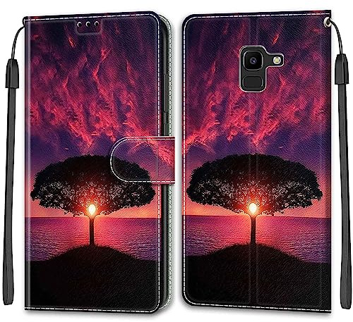 Mo-Beauty Cover per Samsung Galaxy J6 2018/J600, Cover Samsung J6 2018/J600 a Libro, Custodia in Pelle con Magnetica Portafoglio Custodia Silicone TPU,Funzione Supporto Slot Schede (Crepuscolo)